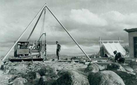 Damond drillers at work in the Snowy Mountains, tent in background